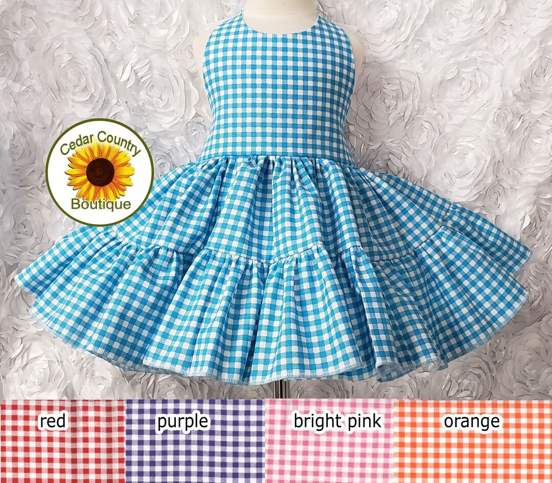 Gingham Twirly Halter Dress Sundress with full ruffled skirt Infant Baby Toddler Girl Square Danc... | Etsy (US)