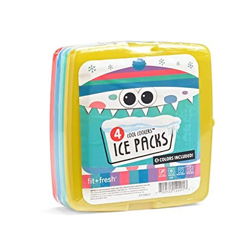 Fit & Fresh Cool Slim Reusable Ice Packs Boxes, Lunch Bags and Coolers, Set of 4, Multicolored, 4... | Amazon (US)