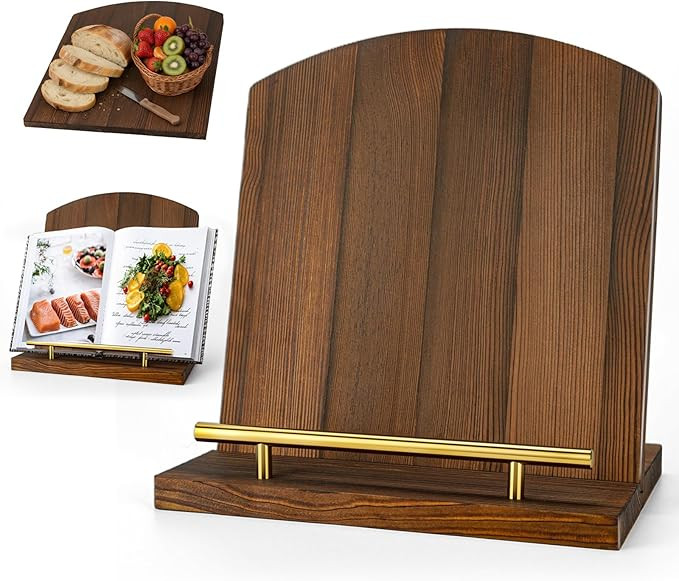 Wooden Cookbook Stand for Kitchen Counter, TAQIXI 2 in 1 Recipe Book Holder, Charcuterie Board & ... | Amazon (US)