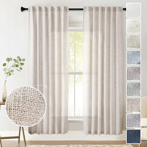 72 Inch Long Linen Curtains for Living Room 2 Panels Set Back Tab Pocket Light Filtering Neutral Modern Farmhouse Boho Semi Privacy Window Curtain Drapes for Bedroom Dining Room 50x72 in Length | Amazon (US)