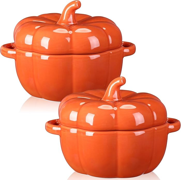 Hushee 2 Pcs Fall Ceramic Pumpkin Soup Bowls with Lid and Handles Thanksgiving Dutch Oven Pot 14 ... | Amazon (US)