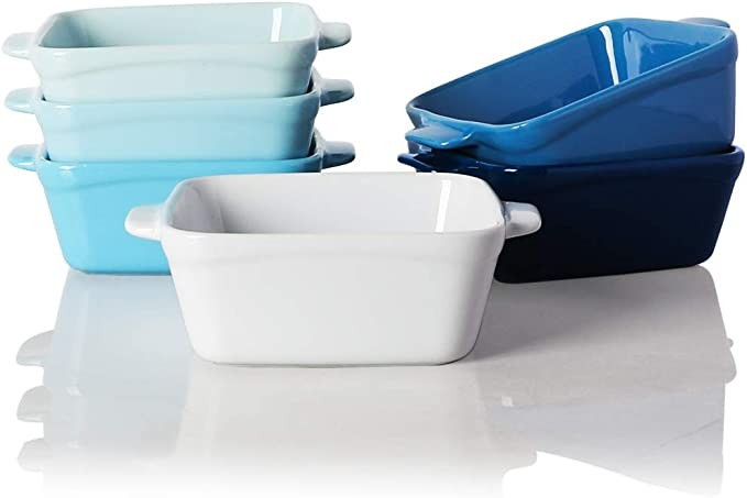SWEEJAR Ceramic Souffle Dishes,Square Double Handle Ramekins for Baking, 10 OZ for Creme Brulee, ... | Amazon (US)