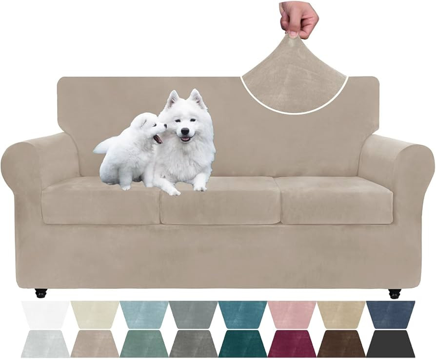 ZNSAYOTX Luxury Velvet Couch Cover 4 Piece Stretch Sofa Covers for 3 Cushion Couch Thick Soft Spa... | Amazon (US)