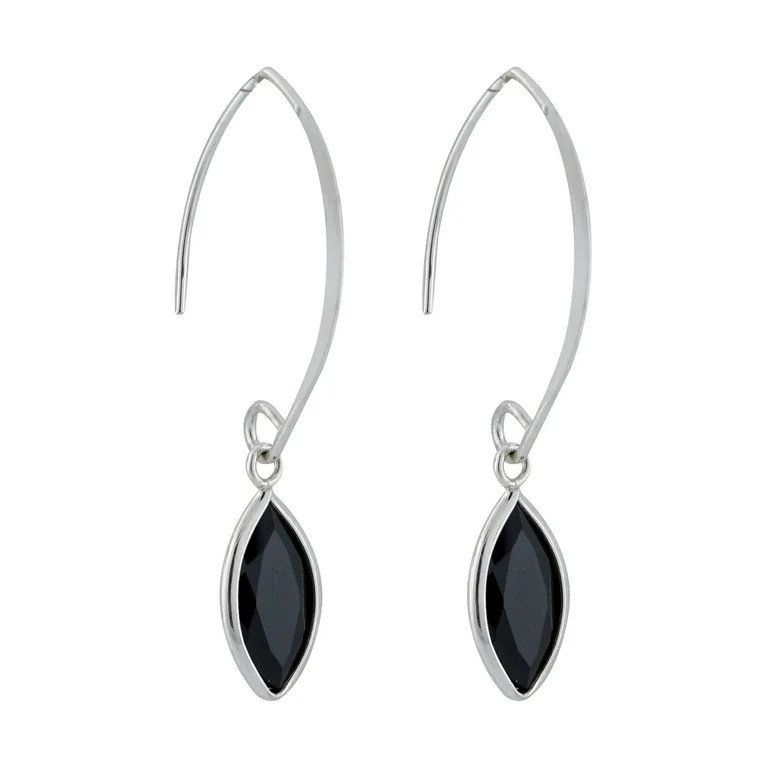 Black CZ Rhodium over Sterling Silver Marquise Bezel Set 1-1/2" Drop Earrings - Walmart.com | Walmart (US)