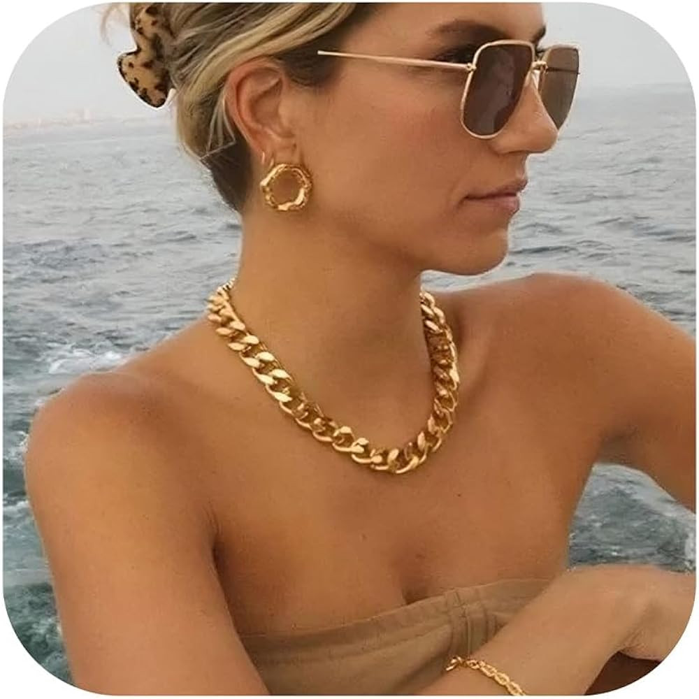 NOKMIT Chunky Cuban Link Curb Chain Necklace for Women Men Dainty 18K Gold Silver Tone Choker Thi... | Amazon (US)