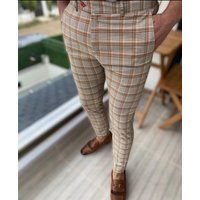Men's Fashion Plaid Pants | Beige & Copper | Etsy (US)