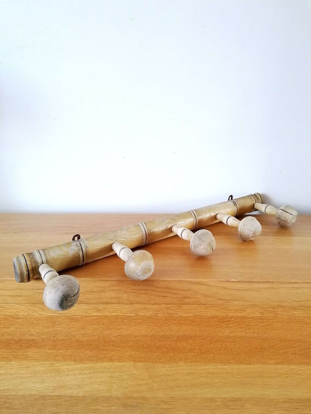 Coat Rack Bistro Vintage Wall in Wood Bamboo Style 5 Hooks - Etsy | Etsy (US)