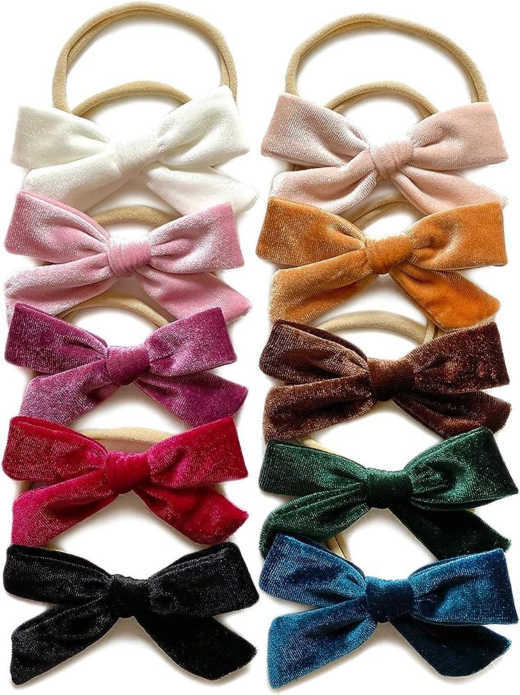 Cherssy Velvet Hair Bows and Headbands for Baby Girls, Stretchy Nylon Hairbands for Newborn, Infa... | Amazon (US)