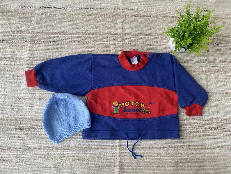 90s Vintage Baby Sweatshirt: Color Block Print, Knitted Hat Gift | Etsy (US)