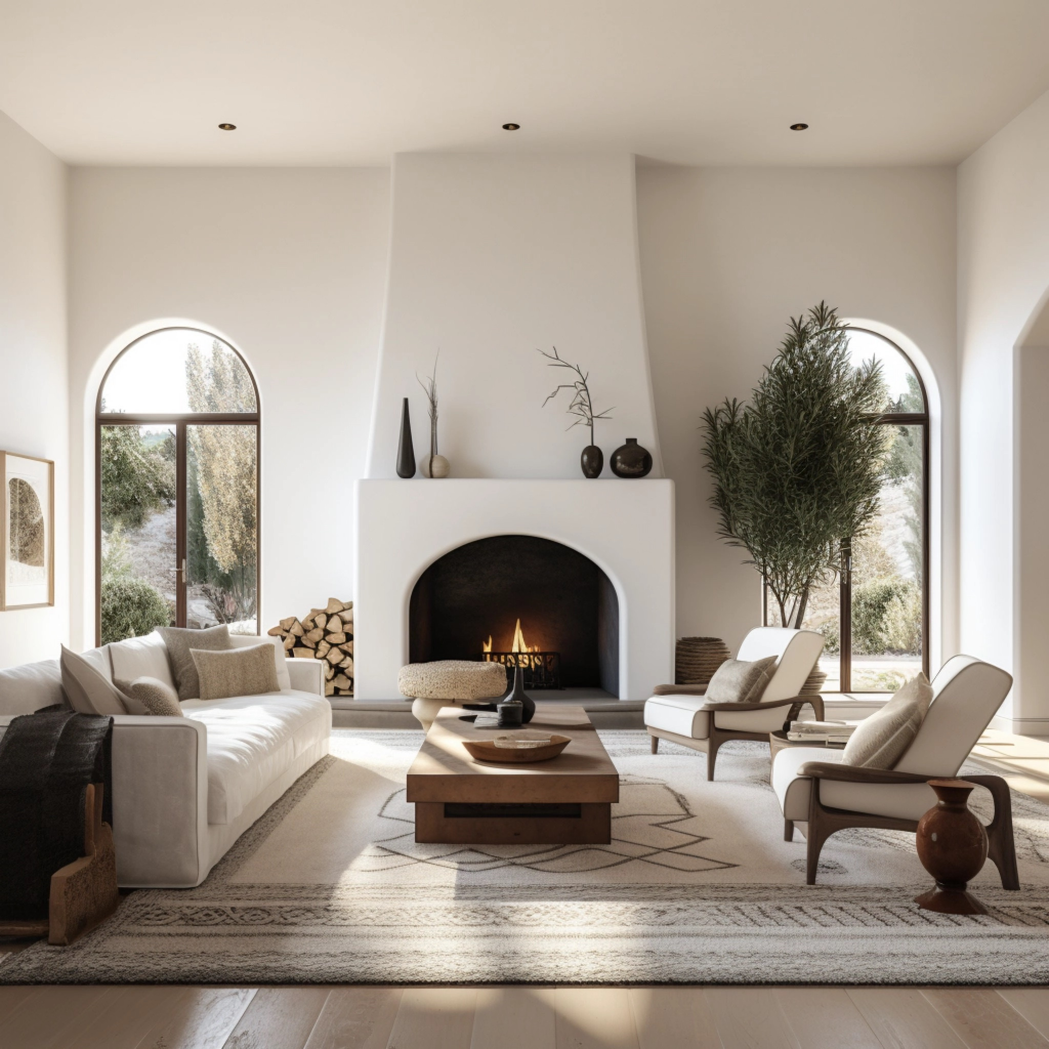California Cool living room with arched plaster fireplace & arched iron windows, cozy elements & a European vibe 

#LTKhome