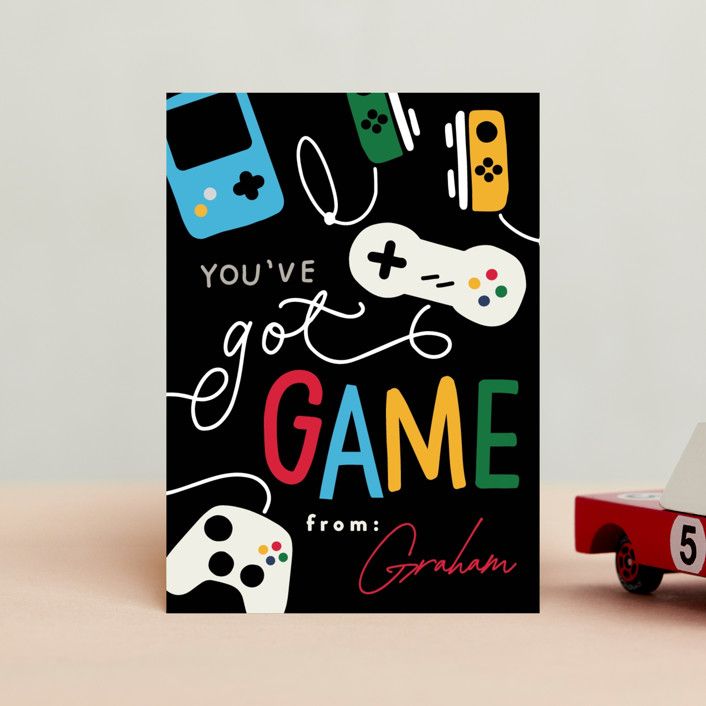 "You've got Game" - Customizable Classroom Valentine's Day Cards in Black by Erin L. Wilson. | Minted