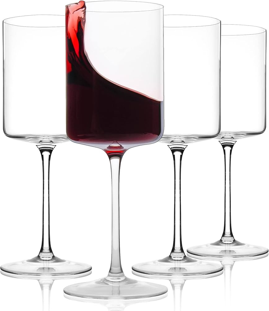 Square Wine Glasses Set of 4 – 17oz Crystal – Elegant & Modern Long Stem Wine Glasses for White & Re | Amazon (US)