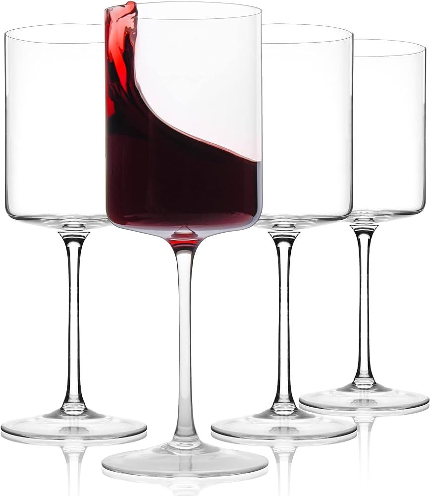 Square Wine Glasses Set of 4 – 17oz Crystal – Elegant & Modern Long Stem Wine Glasses for White & Re | Amazon (US)