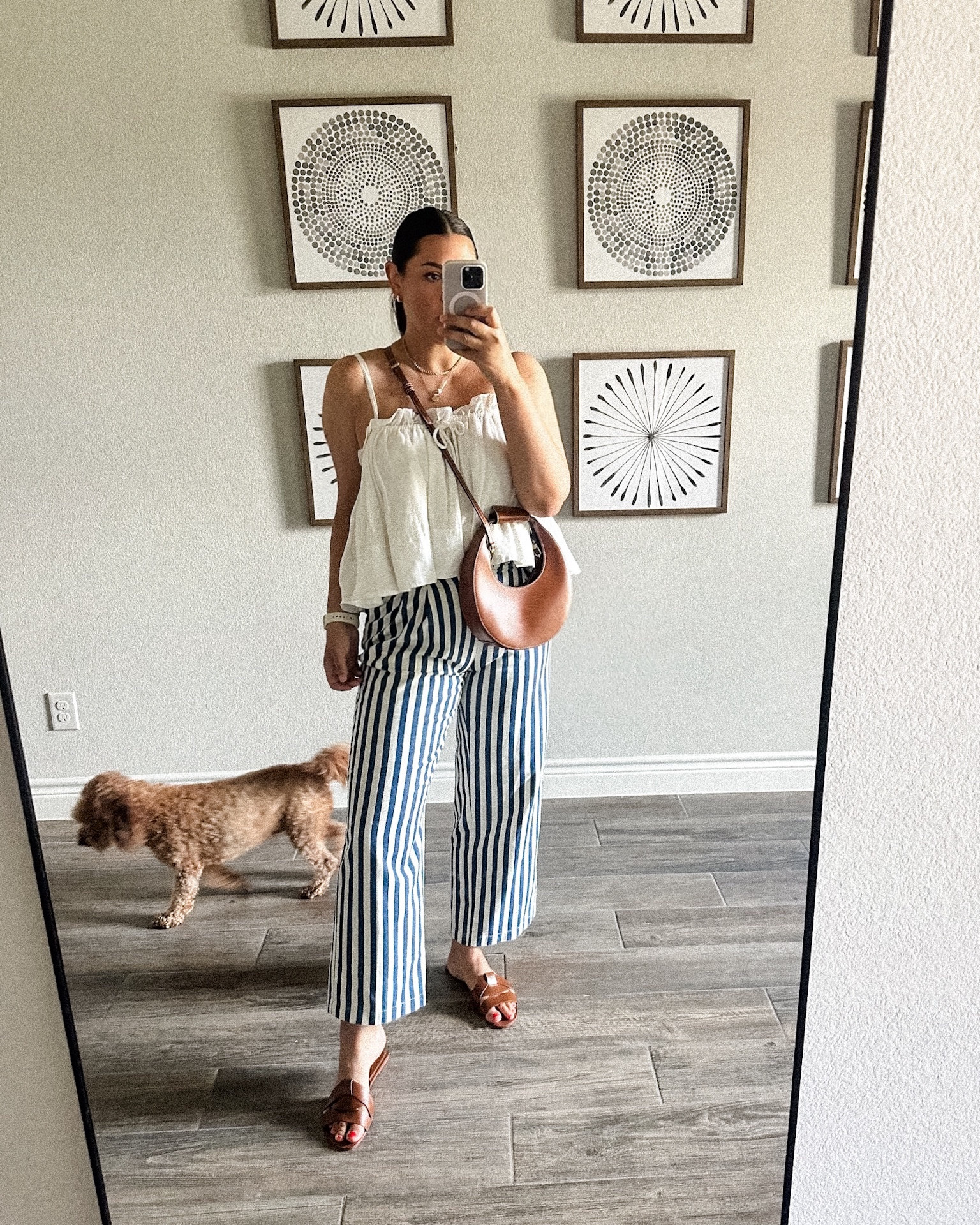 1: linked similar tops, I’m in medium. The pants run small, size up. I’m in the 10.
2: I’m in the large of the top, 31 of the shorts.
3: I’m in the large of the tank and shorts. Medium of the button down.
4: I’m in the large of the tee, 10 of the pants. 
5: large of the top, 31 of the shorts. 
6: large in top, 10 in pants.
7: large in top and skirt. Size down a half size in the shoes 
8: large in tank, shorts are Zara.