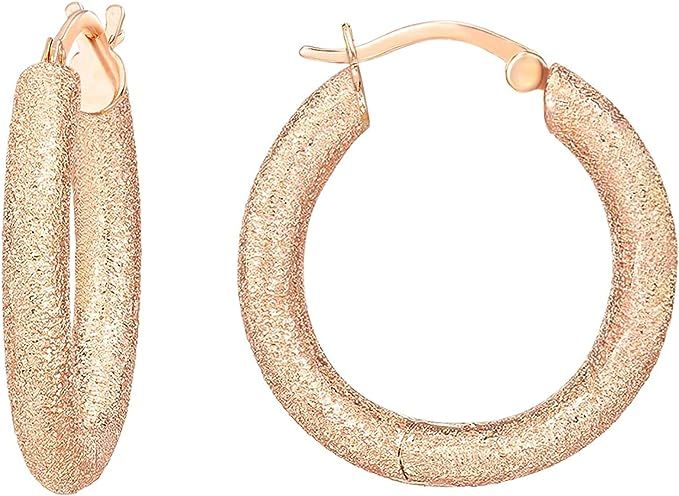 PAVOI 14K Gold Plated 925 Sterling Silver Lightweight Textured Hoop Earrings for Women | Gold Ear... | Amazon (US)