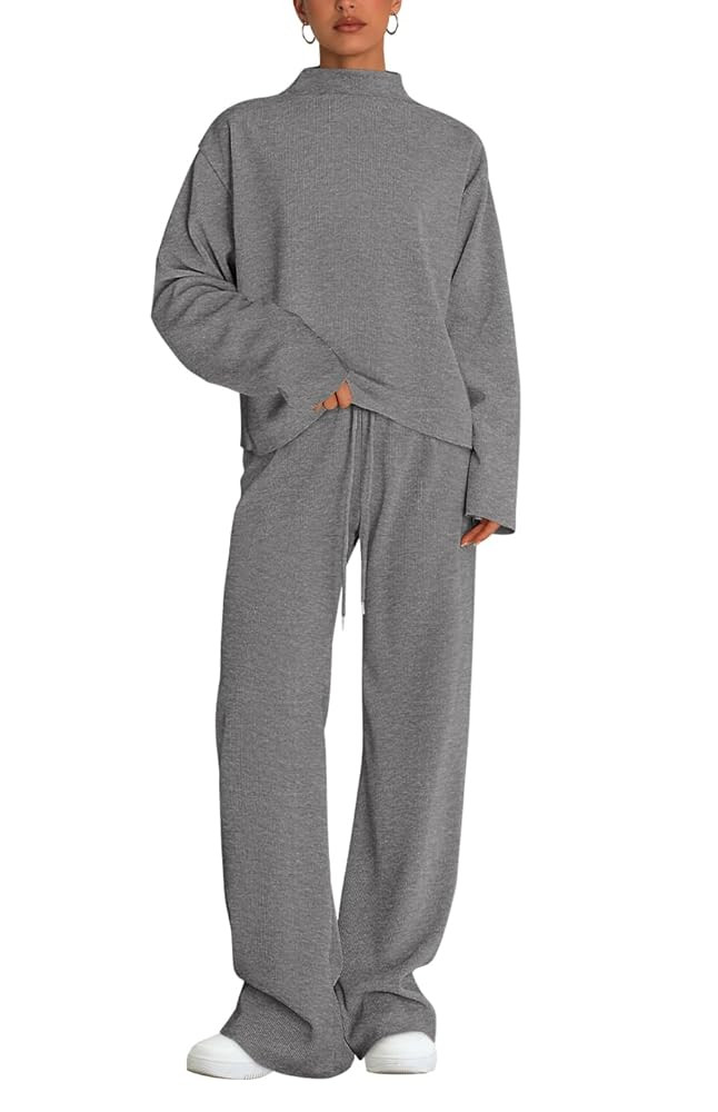 PRETTYGARDEN Conjunto deportivo de dos piezas para mujer, cuello alto falso, manga larga, pantalo... | Amazon (US)