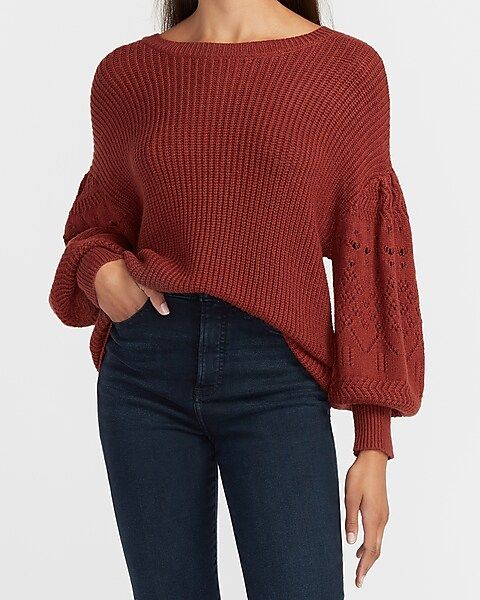 Lace Stitched Balloon Sleeve Tunic Sweater | Express