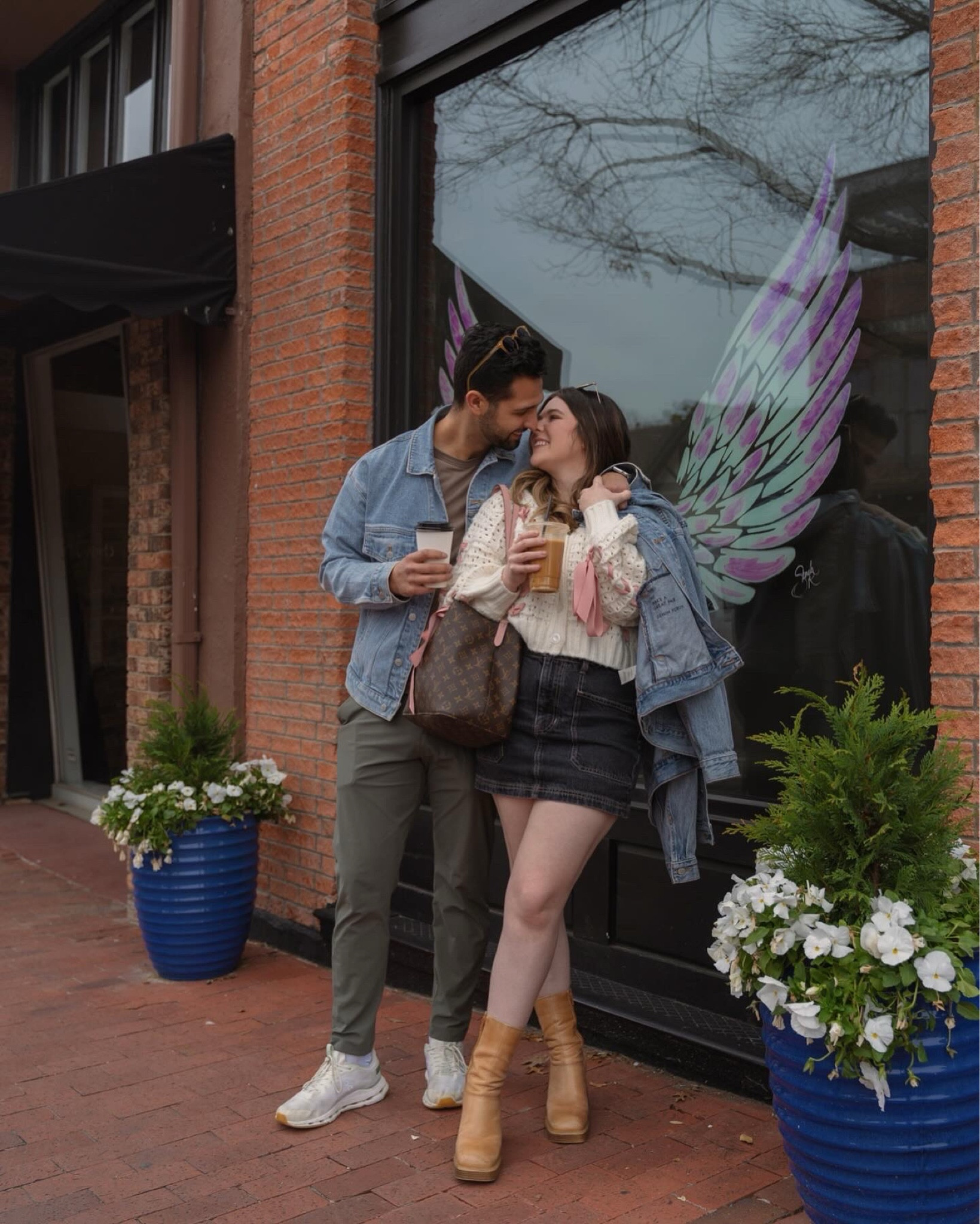 Couples outfits 💖 
For Love & Lemons sweater 
Madewell skirt 
Steve Madden boots 
Men’s Abercrombie jacket + tee
Lululemon pants 
On cloud sneakers 

#LTKshoecrush