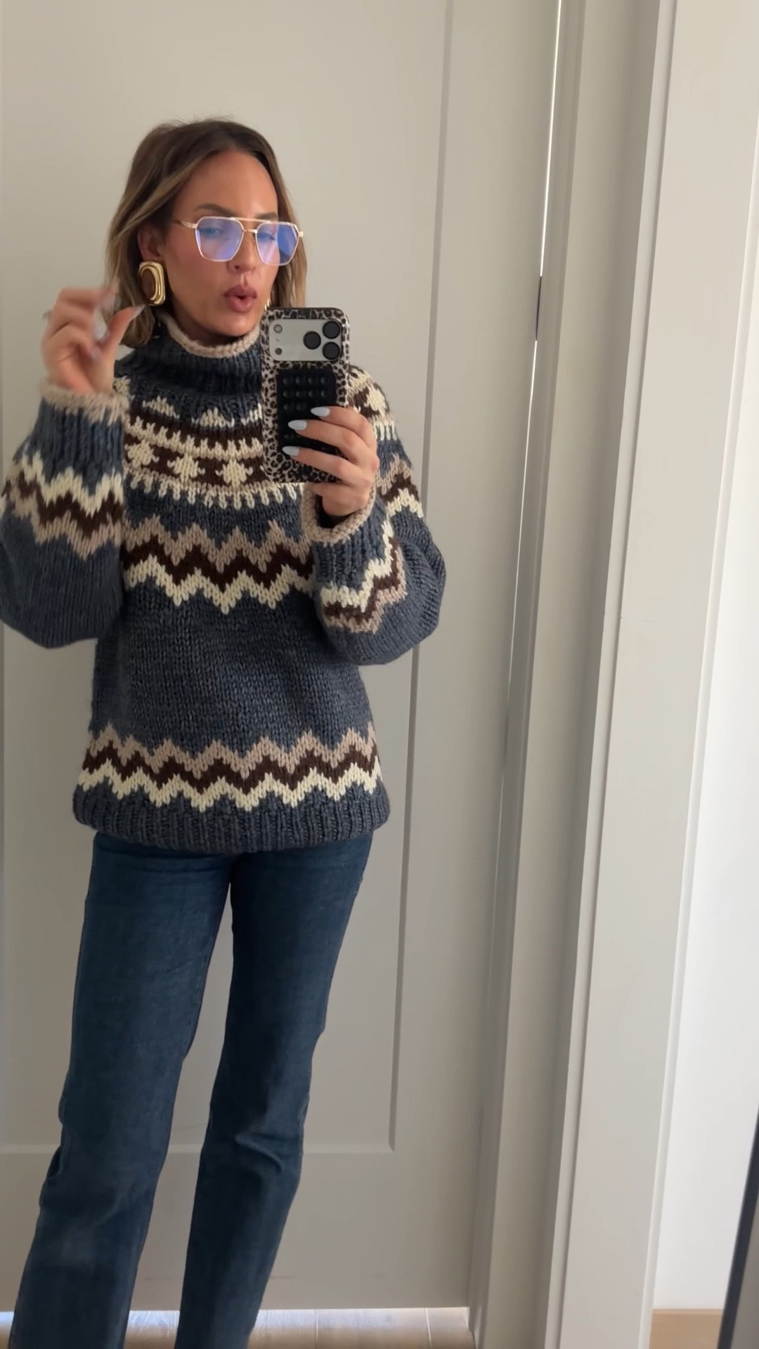 Wearing a small in the sweater. Jeans run tts. Sadly, my glasses are out of stock right now, but I linked some very similar ones below. Earrings are from tame New York 

#LTKmomlife #LTKdayinmylife #LTKootd