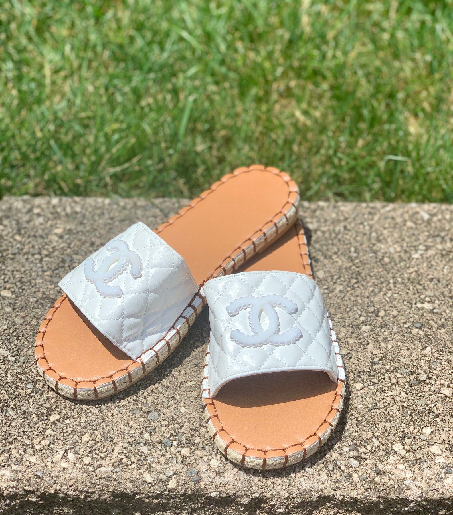 White Espadrille Sandal Size 8.5 US custom beading | Etsy | Etsy (US)
