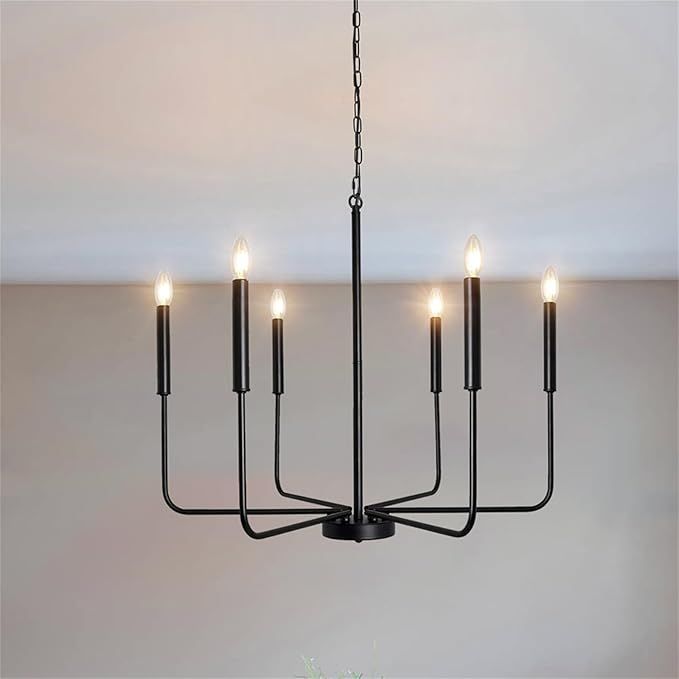 Farmhouse Chandelier Light Fixtures Ceiling Hanging 6 Lights Modern Candle Matte Black Ceiling Li... | Amazon (US)