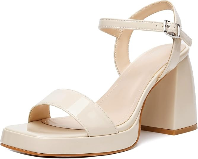 HEIFIN Platform Chunky Heels for Women, Square Toe Comfortable Block High Heel sandals with Ankle... | Amazon (US)