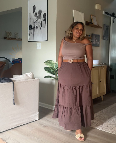 Feeling pretty and put together in soft neutrals today. A drapey one‑shoulder top, tiered maxi, and a waist‑snatching belt give the sweetest midsize petite silhouette. 

 #LTKHome #LTKMidsize #LTKPetite
