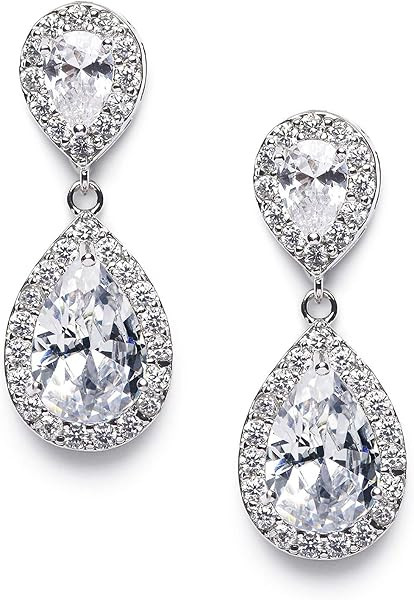 SWEETV Bridal Earrings for Brides, Crystal Teardrop Dangle Wedding Earrings | Amazon (US)