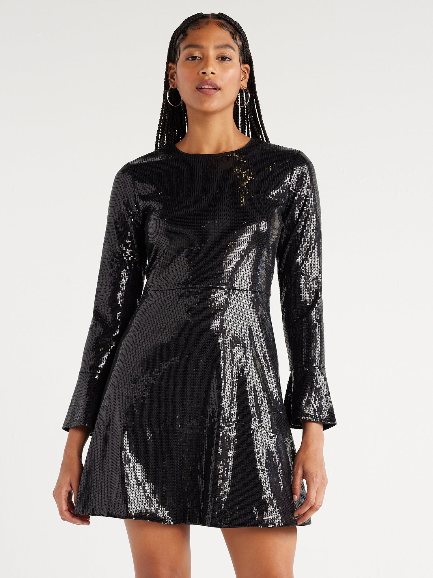 Scoop Women’s Sequin Dress with Slit Sleeves, Sizes XS-XXL | Walmart (US)
