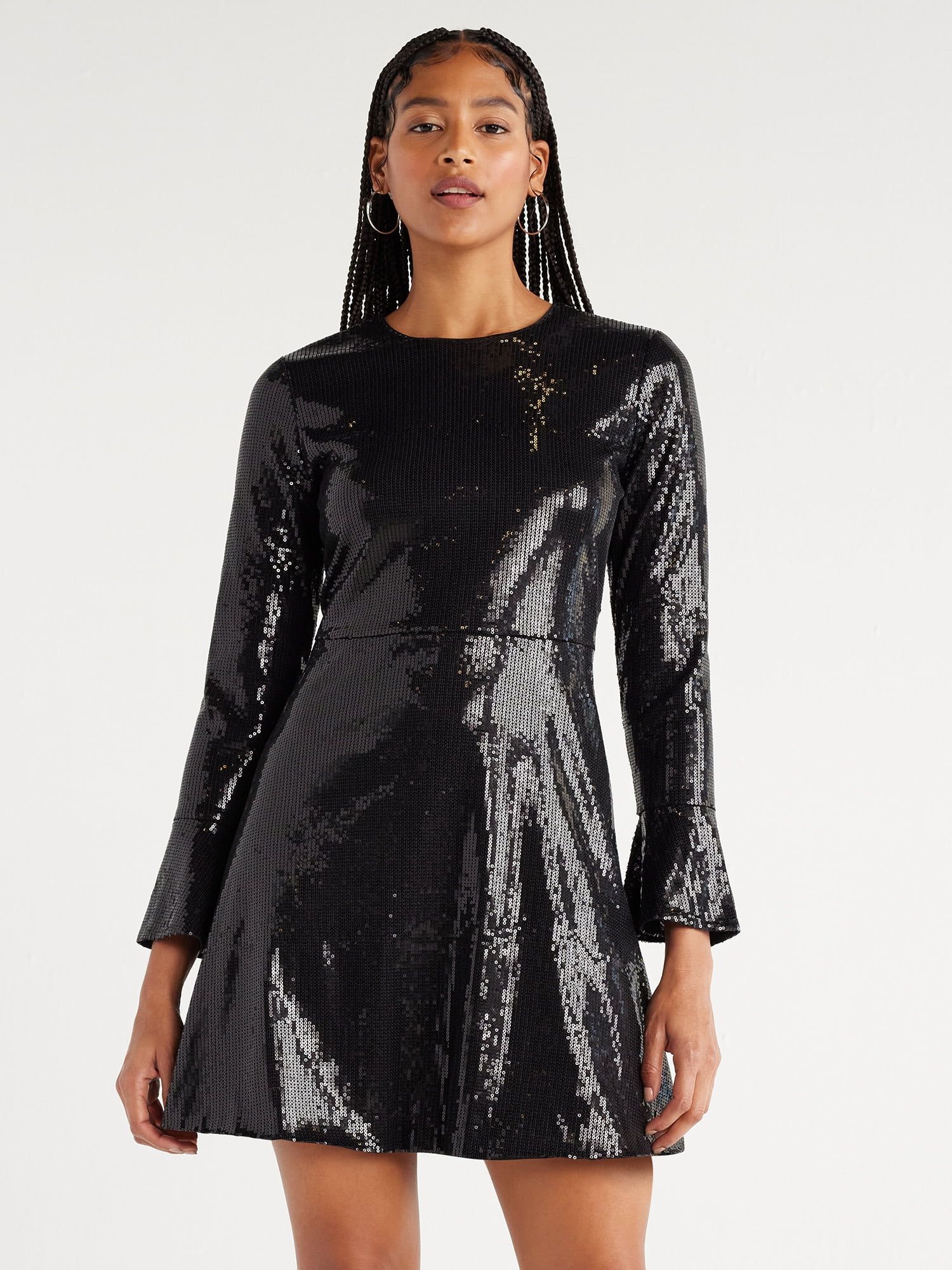 Scoop Women’s Sequin Dress with Slit Sleeves, Sizes XS-XXL - Walmart.com | Walmart (US)