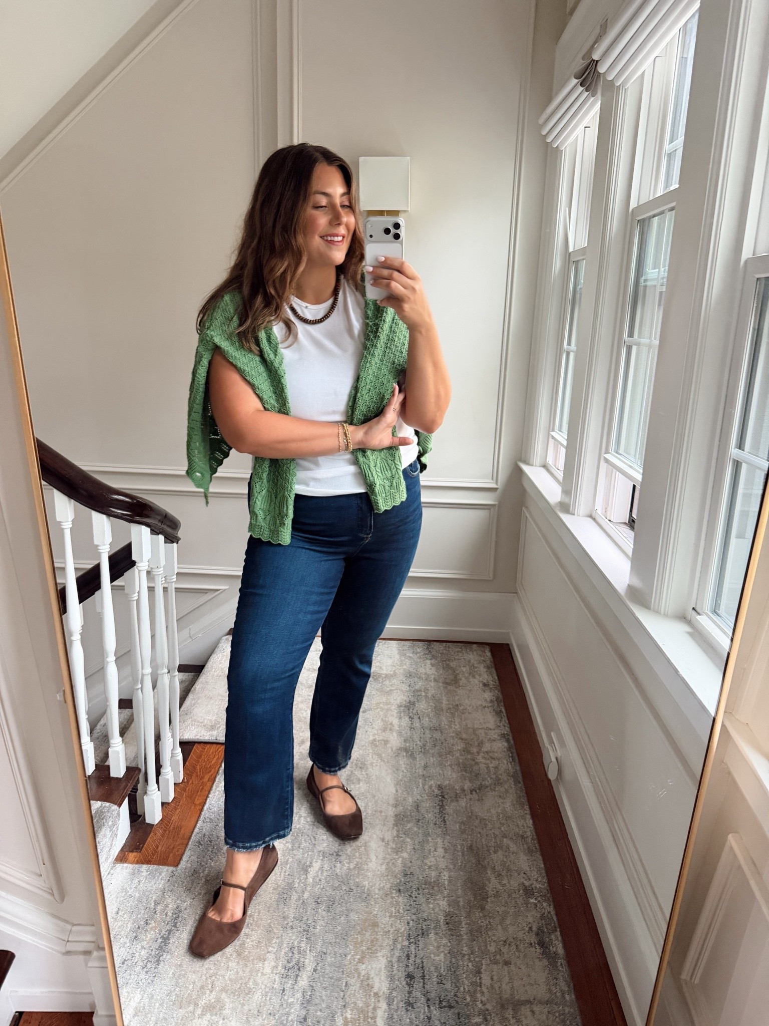 Fall outfit - jeans I’m loving - fall jeans - fall shoes - suede flats // wearing size 16Plus in jeans, XL in green cardigan, XXL Tall in t-shirt // use CARALYN15 on your first order at Spanx.

#LTKootd #LTKSeasonal #LTKPlusSize