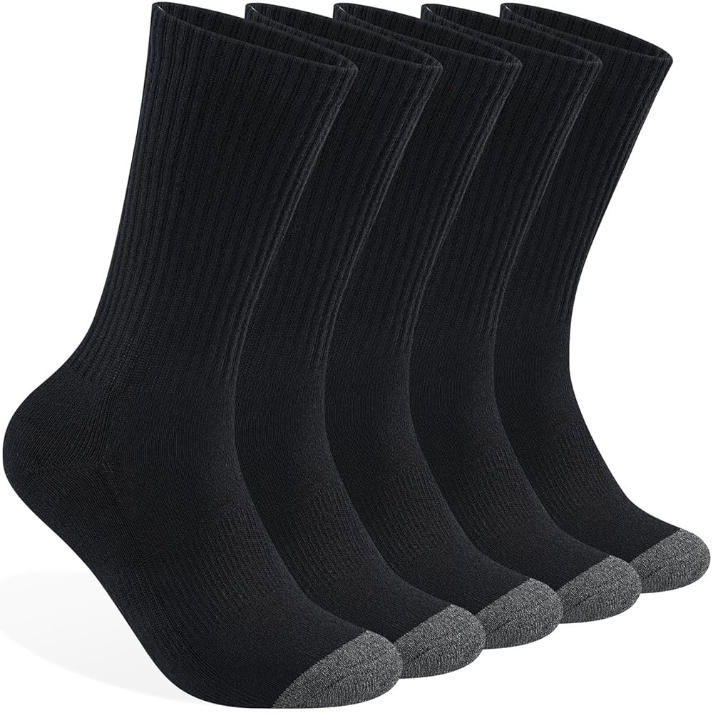 Mens 100% Cotton Cushioned Crew Socks, Athletic Performance Moisture Wicking Work socks | Amazon (US)