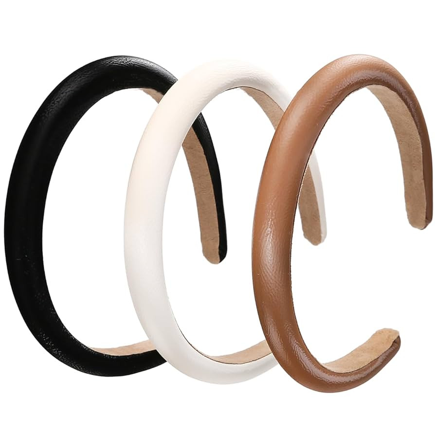 3 Pcs Padded Headbands for Women, Solid Color Leather Hair Band, Headhoop, Fashion Headwear, Girl... | Amazon (US)