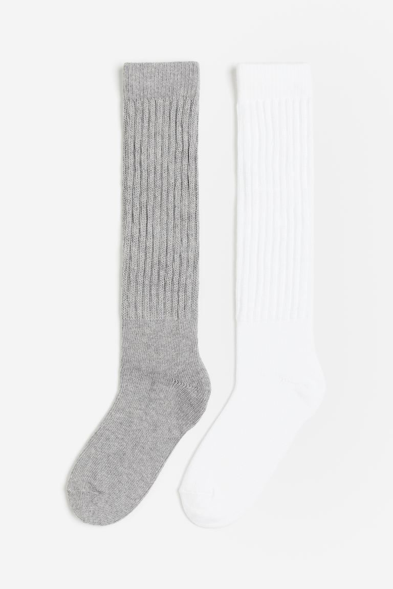 2-pack Knee Socks - White/light gray melange - Ladies | H&M US | H&M (US + CA)