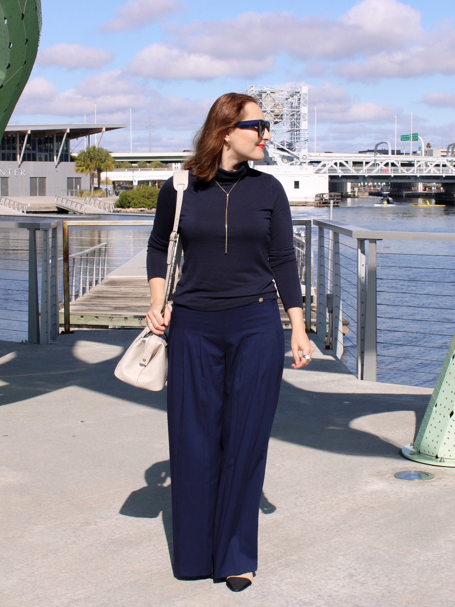 An outfit for winter in the South. These wide leg pleated pants are on sale! Go with your smaller size if in between sizes. 