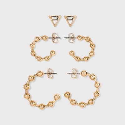 Stud and Ball Hoop Trio Earrings - A New Day™ Gold | Target