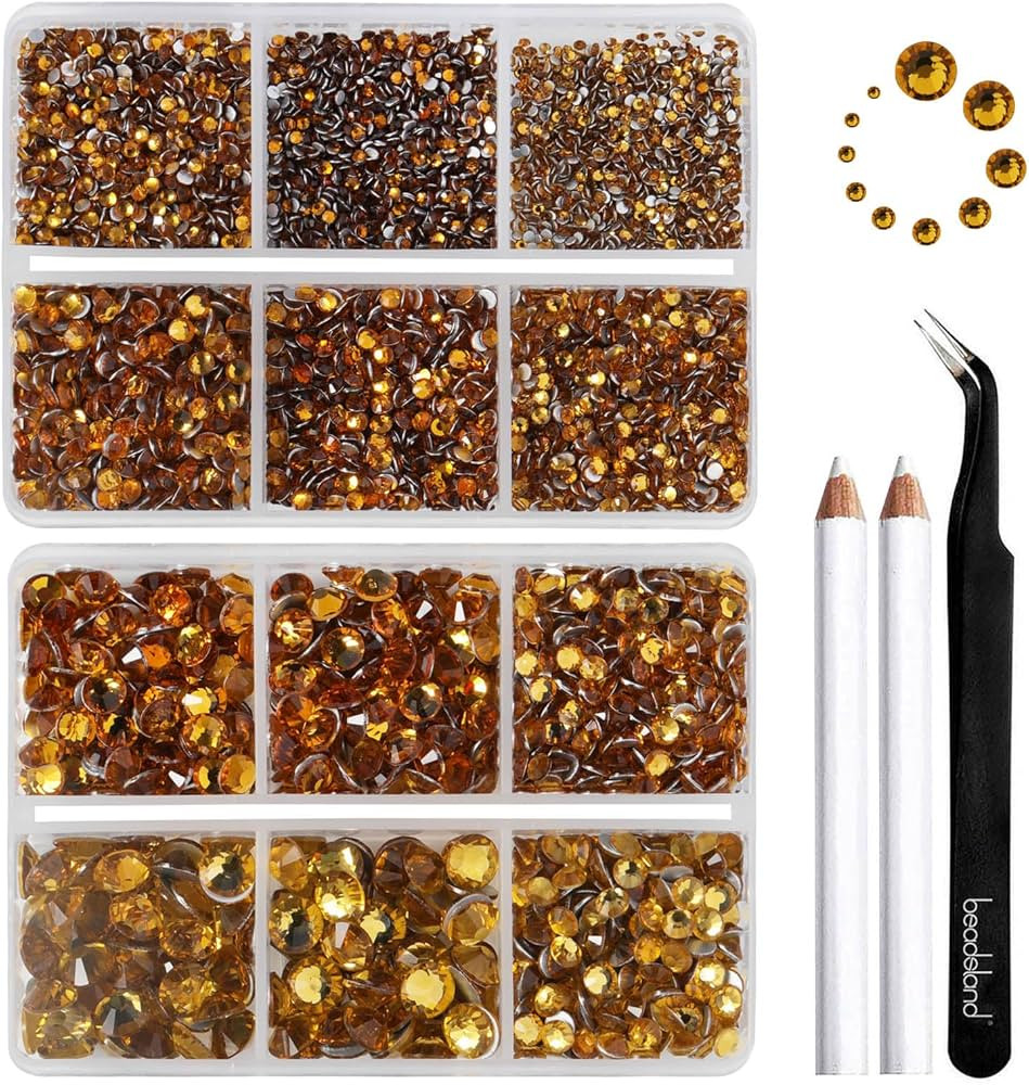 Beadsland 8300PCS Flatback Rhinestones, Topaz Rhinestone Nail Gems Round Crystal Rhinestones for ... | Amazon (US)