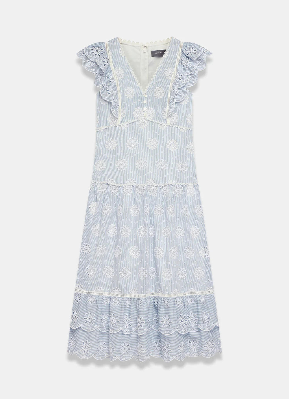 Blue Striped Cotton Broderie Midi Dress | Mint Velvet