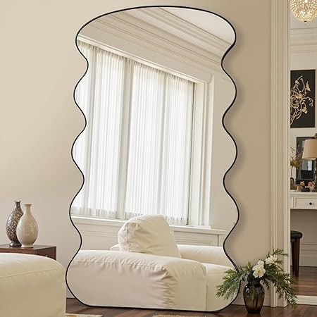 Full Length Mirror, 76"x34" Wavy Floor Mirror Freestanding, Floor Standing Full Body Mirror with ... | Amazon (US)