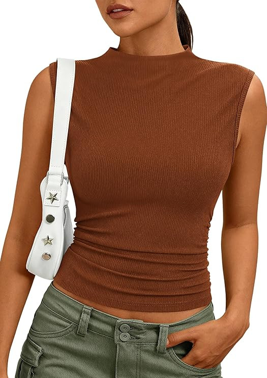 PRETTYGARDEN Tank Tops for Women 2026 Summer Mock Neck Ribbed Knit Slim Fitted Shirts Going Out T... | Amazon (US)
