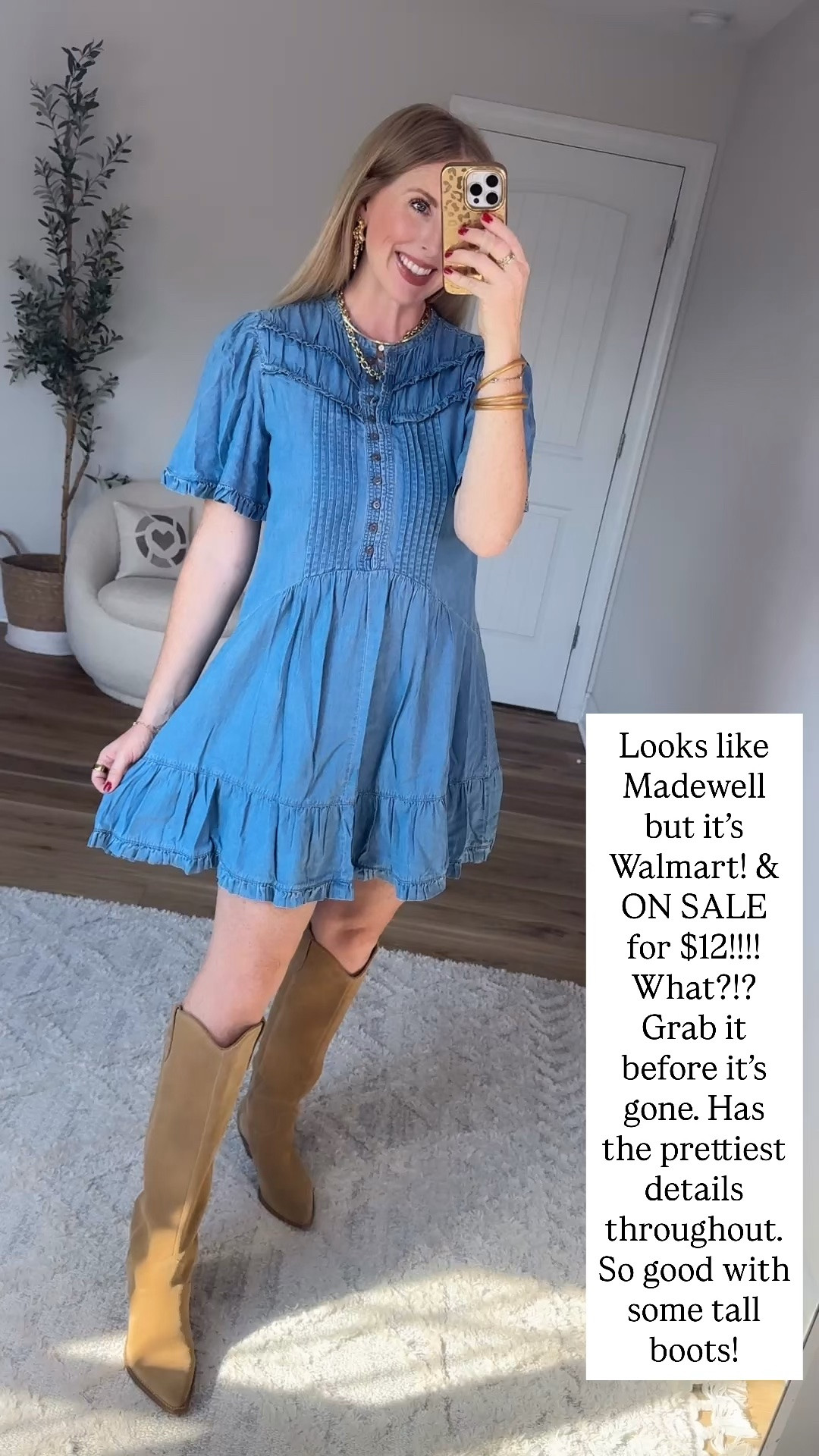 Cutest ruffle denim dress from Walmart