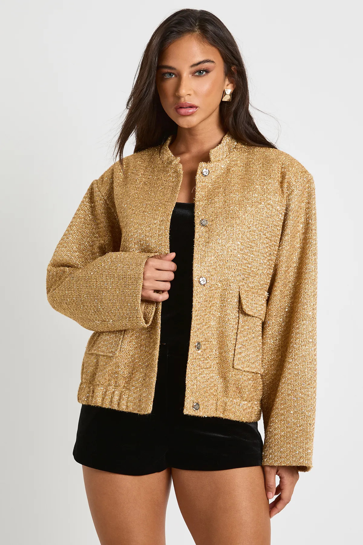 Sequin Boucle Bomber Jacket | boohoo (US & Canada)