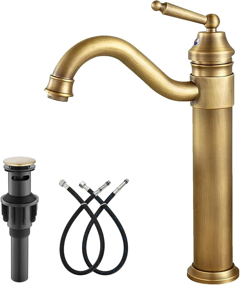 Antique Brass Single Handle Bathroom Sink Faucet Brushed Brass Long Reach Bathroom Faucet Mixer T... | Amazon (US)