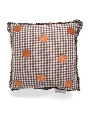 16x16 Pumpkin Gingham Ruffle Embroidery Pillow | TJ Maxx
