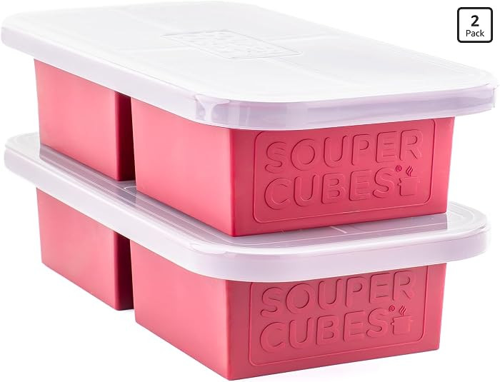 Souper Cubes 2 Cup Freezer Tray with Lid, Cranberry, 2-Pack | Amazon (US)