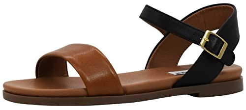 Steve Madden Women's Dina Flat Sandal, Black/Tan, 8.5 | Amazon (US)