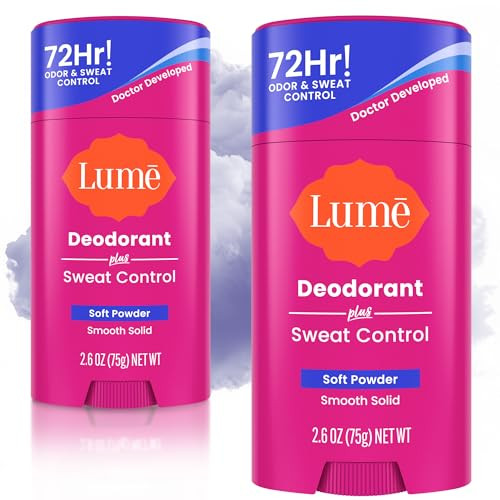 Lume Deodorant Plus Sweat Control - Smooth Solid Stick - Extra Strength Antiperspirant - 72 Hour Odor And Sweat Control - Baking Soda Free, Skin Loving - 2.6 ounce (Soft Powder) Pack of 2 | Amazon (US)