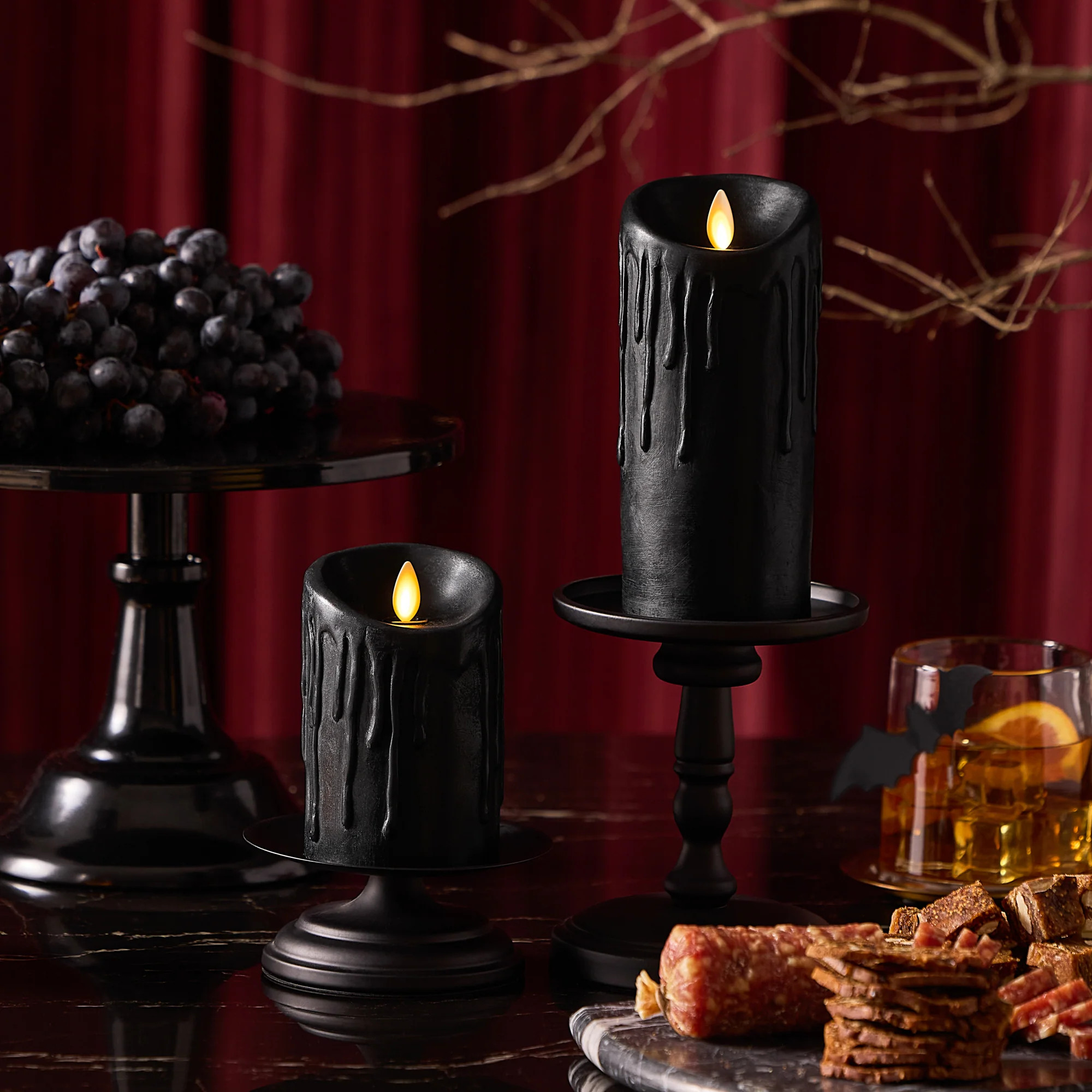 Black Wax Drip Flameless Candle Pillar | Luminara