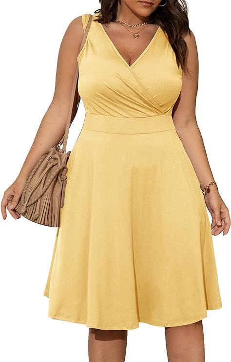 POSESHE Womens Plus Size Dresses Sleeveless Wrap V-Neck Sundress Casual Summer Wedding Guest Cock... | Amazon (US)