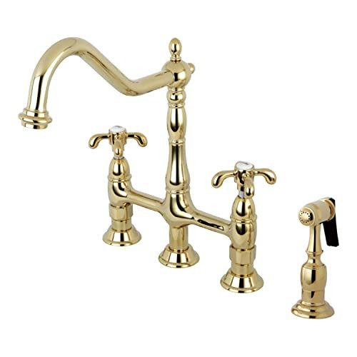 Kingston KS1272TXBS Bridge Kitchen Faucet with Brass Sprayer,Polished Brass | Amazon (US)